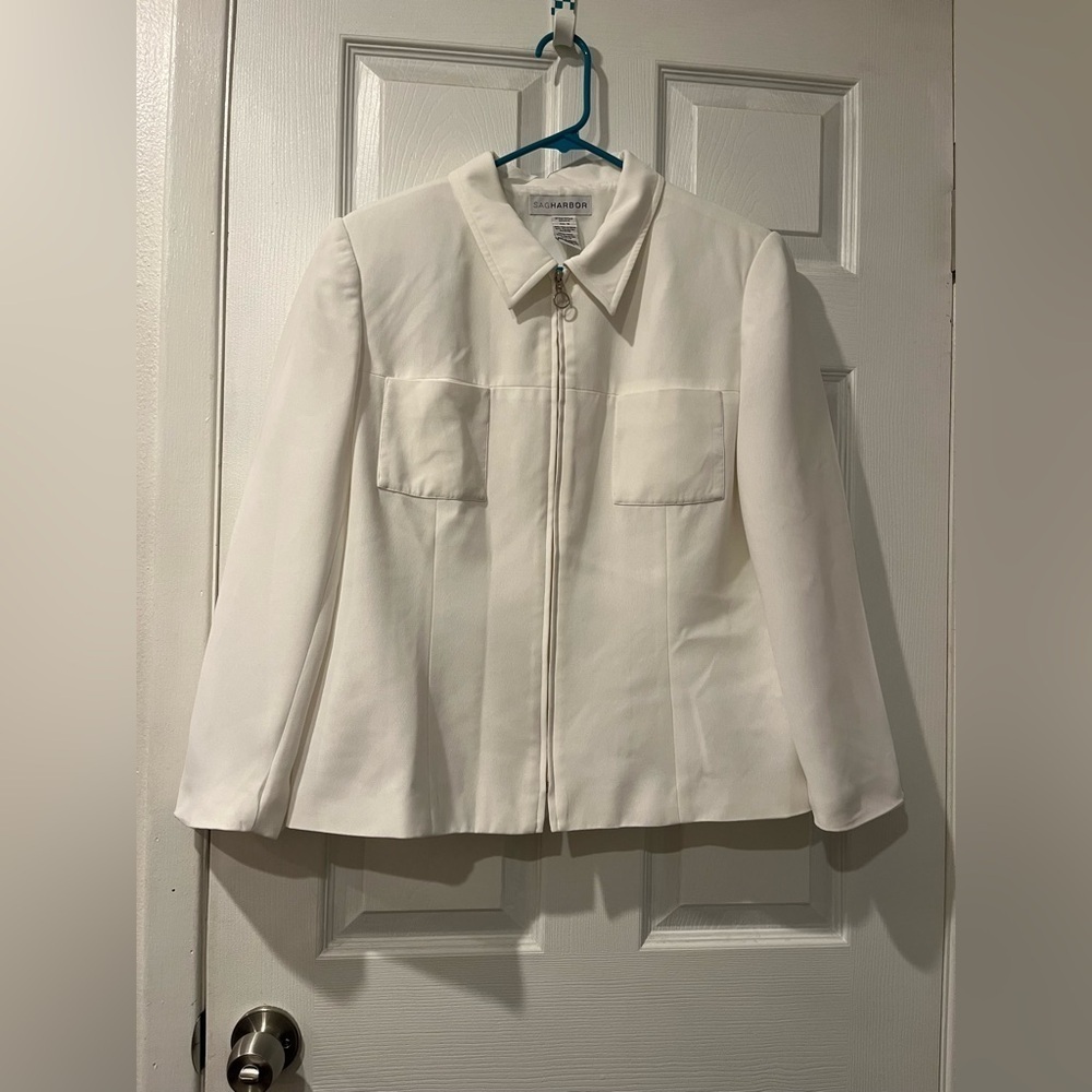 Vintage White Sag Harbor Zip Up Blazer/Jacket - Size 16